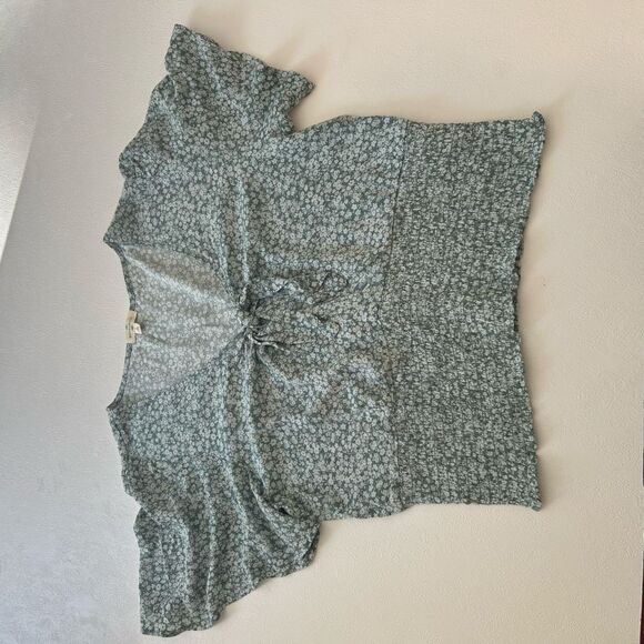 Mason & Belle Green Floral Tie Front Smocked Blouse Women’s Size Large - Picture 7 of 7